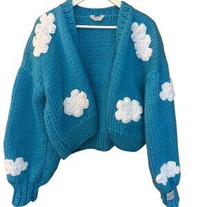 Blue Cloud Patterned Women's Cardigan